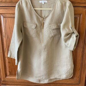 Ellen Tracy Company 100% linen flax colored tunic top/shirt size L